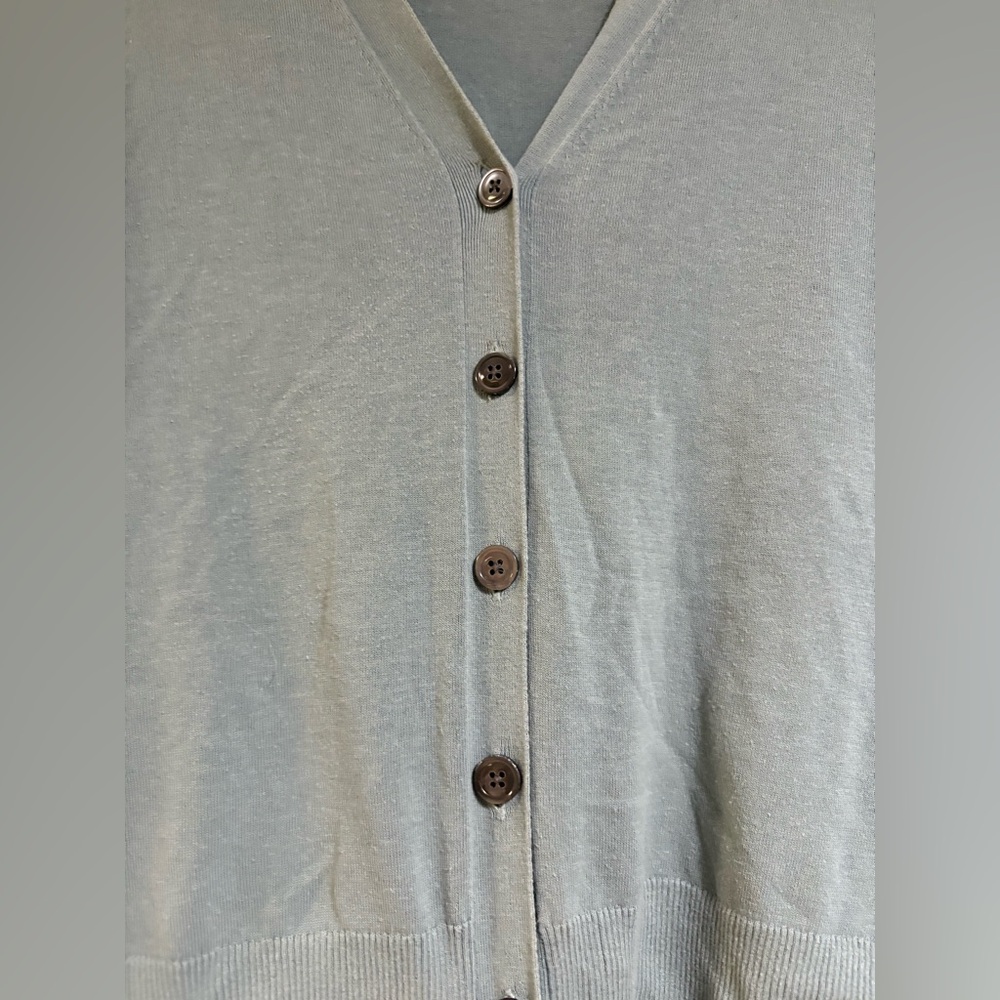 J. Crew Cotton V Neck Button Down Cardigan blue / green color dusty blue - Picture 2 of 10